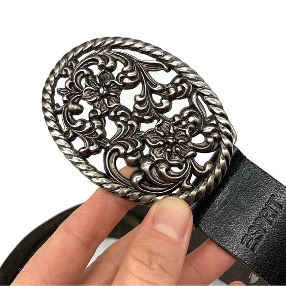 ESPRIT Genuine Leather Belt Floral Belt Buckle Black Silver 80CM main image 4